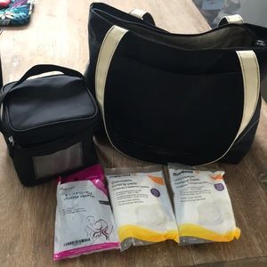 Medela pump bag, cooler bag, nursing pads, adaptor